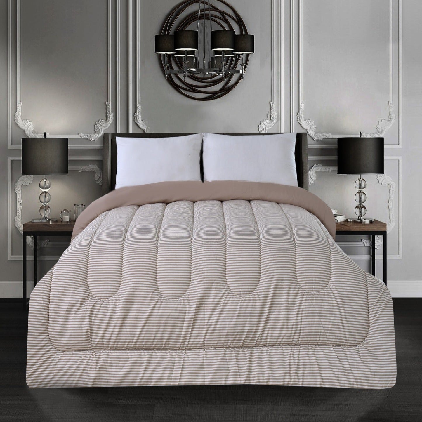 1 PC Double Winter Comforter-Beige Stripes Comforters Apricot