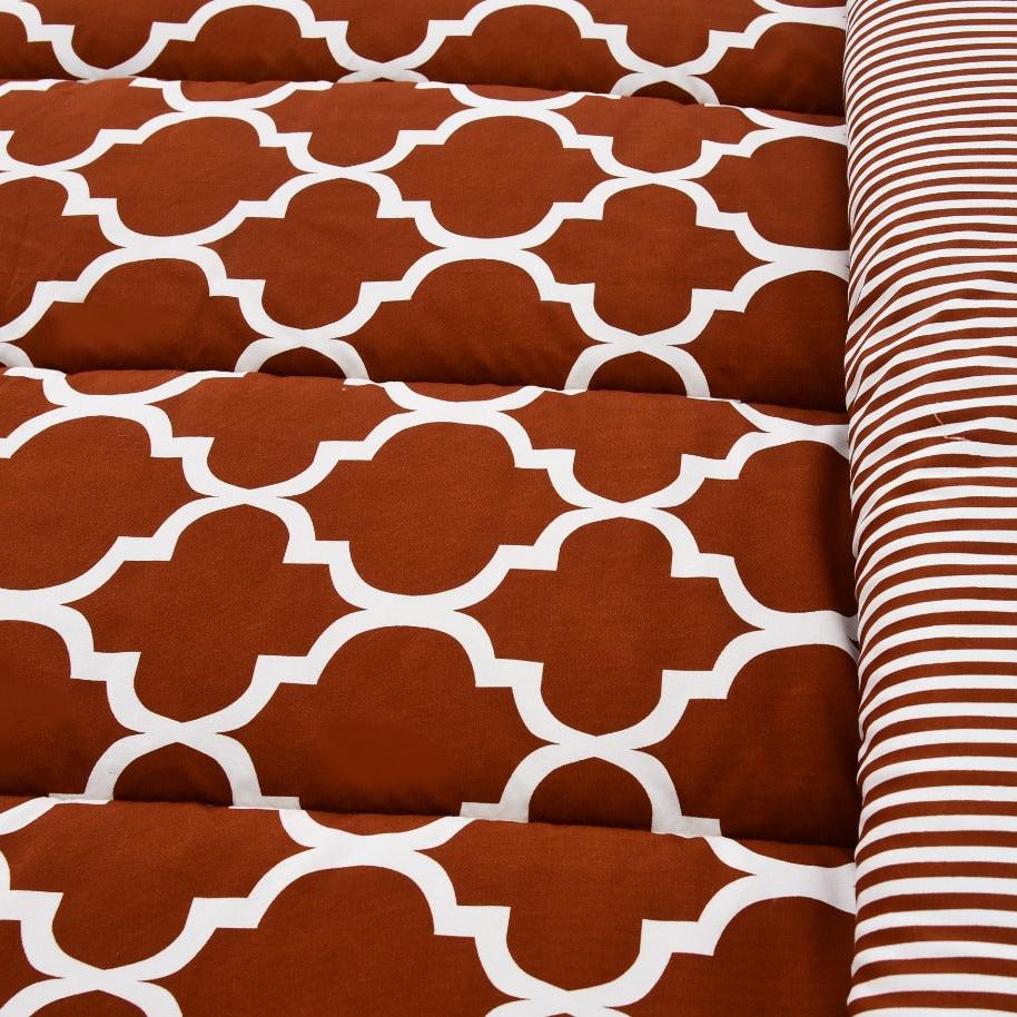 1 PC Double Winter Comforter-Brown Geometric Comforters Apricot