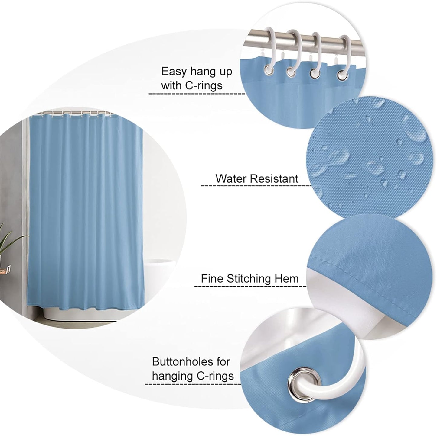 1 PC Waterproof Shower Curtain-Blue Curtains Apricot