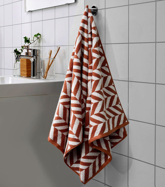 2 PCs Bath Towel Yarn Dyed-14916 Brown Chevrons Bath Towels & Washcloths Apricot