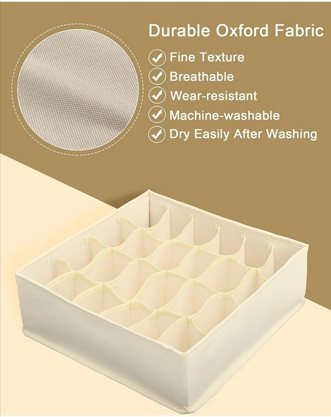 2 Packs Foldable Drawer Organizers for Clothing-5018 -24 Grids Apricot Beige