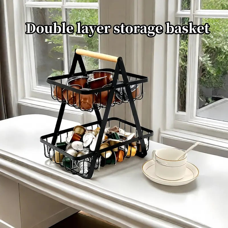 2 Tier Metalic Multi Purpose Storage Basket- Black(5322) Apricot