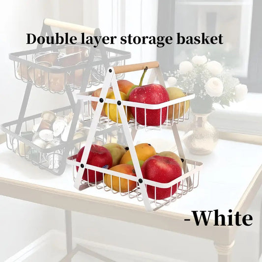 2 Tier Metalic Multi Purpose Storage Basket- White Apricot