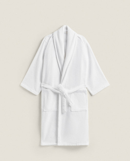 100% Cotton Bathrobe- White Bath Linen Apricot