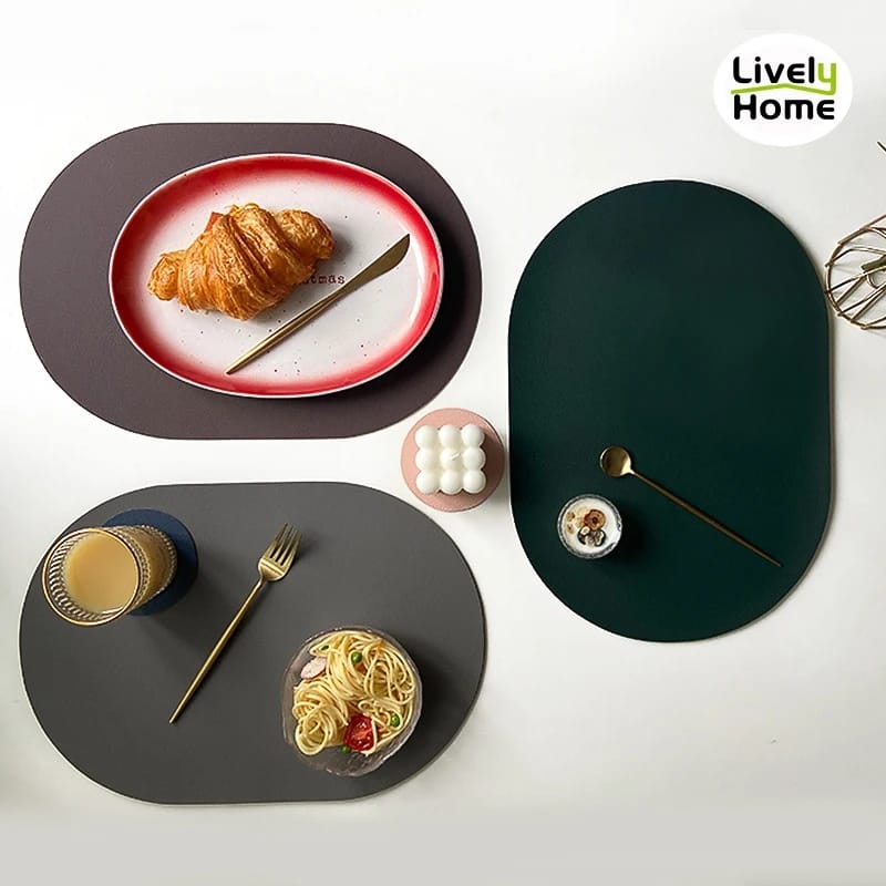 2PCs Oval Shape Leather Placemat Table Mats Apricot