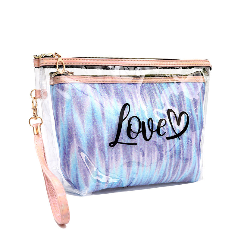 2PCs Portable Makeup Organizer Bag-LOVE(SA2405-125) Cosmetic Pouches Apricot 5907Purple
