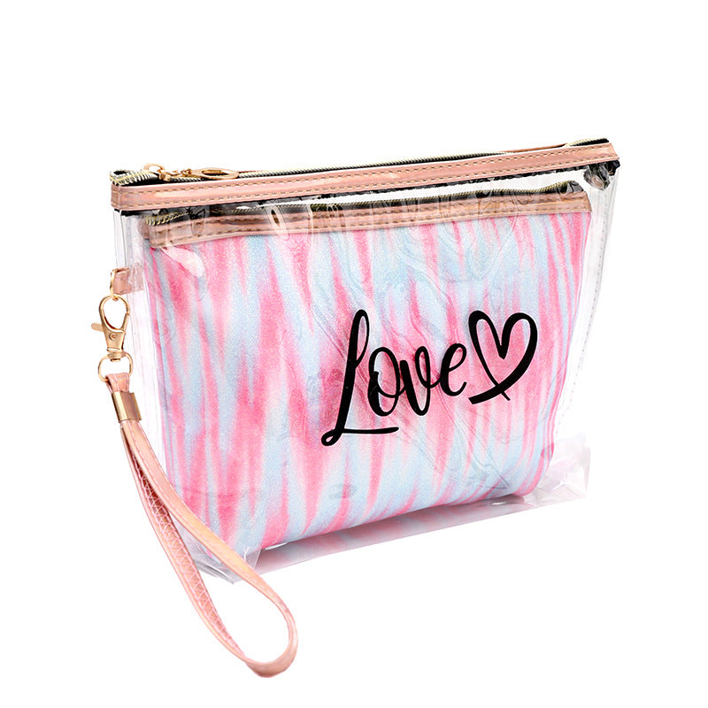 2PCs Portable Makeup Organizer Bag-LOVE(SA2405-125) Cosmetic Pouches Apricot 5905Pink