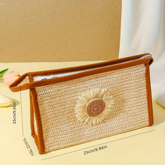 Portable Makeup Organizer Bag-SA2405-114(Flower) Cosmetic Pouches Apricot