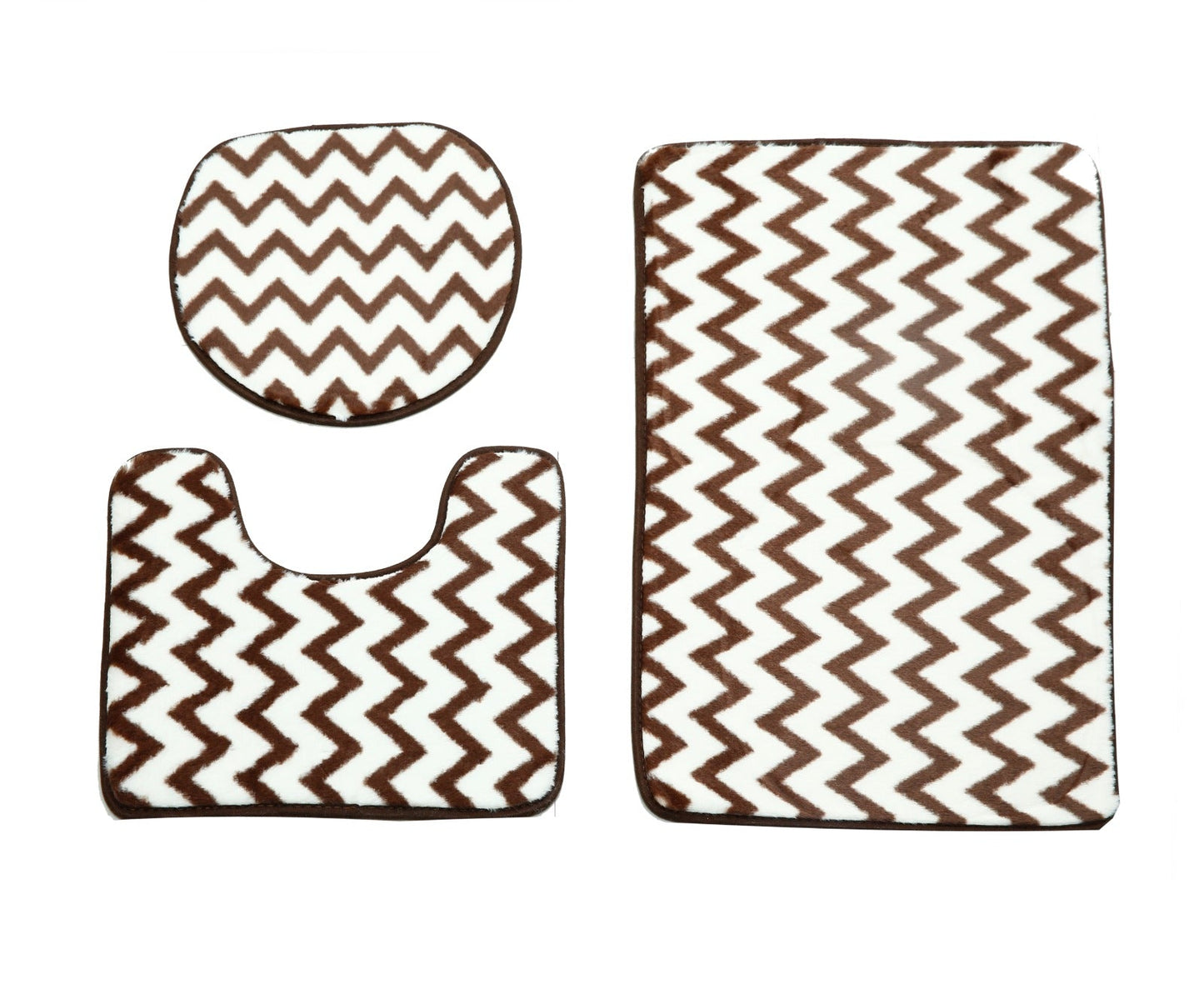 3 PCs Anti Skid Commode Mat Set-Brown Geometric Bath Mats Apricot