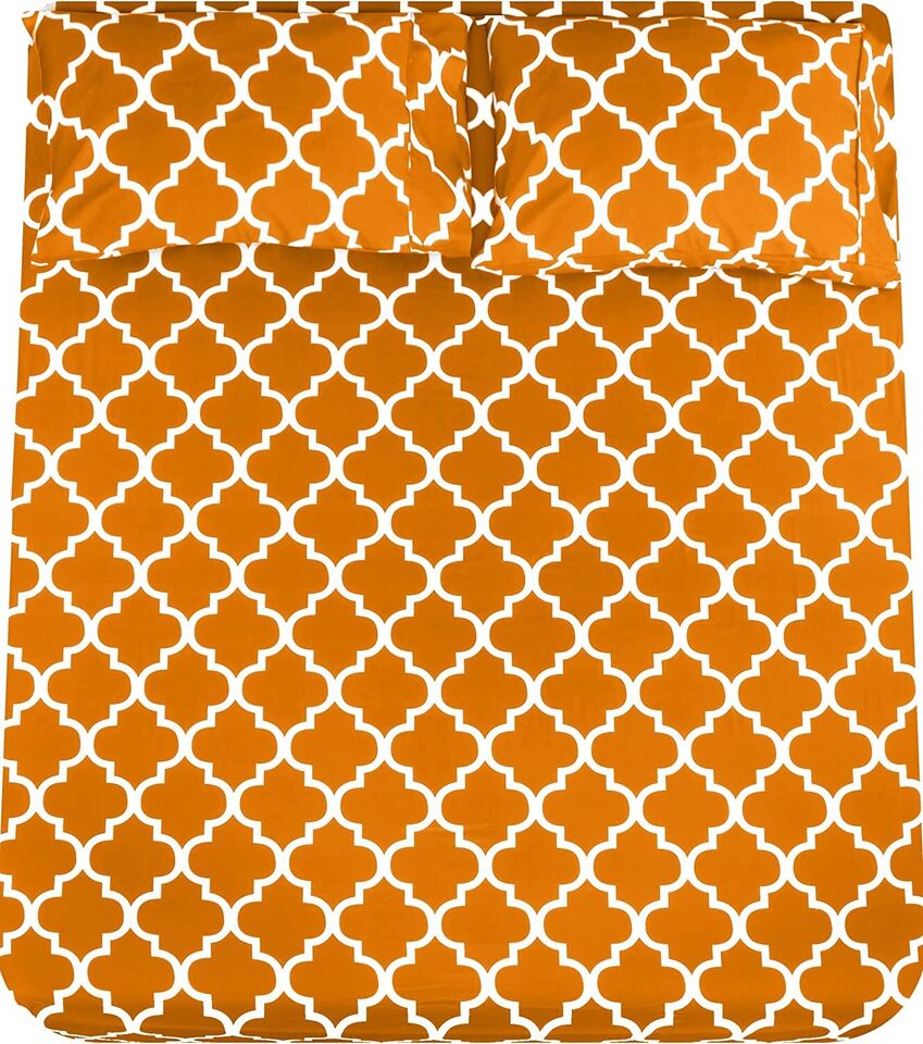 3 PCs Double Bed Sheet -Mustard Geometric Bed Sheets Apricot