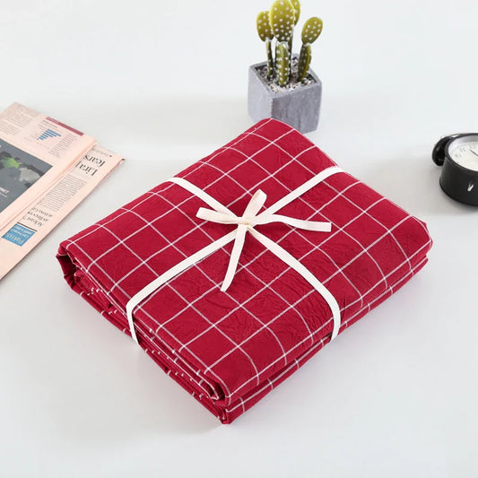 3 PCs Double Bed Sheet -Red Check Bed Sheets Apricot