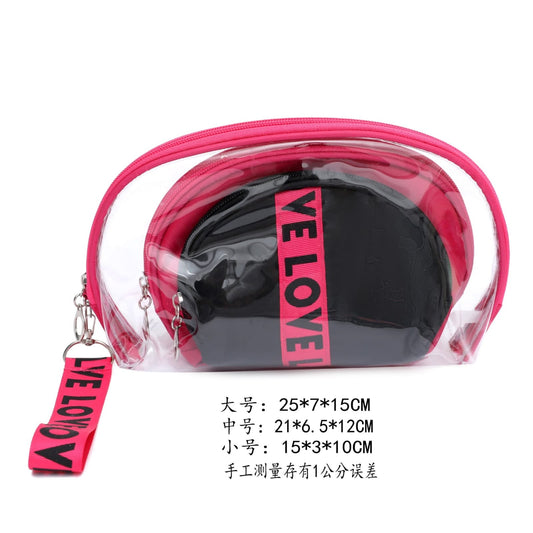 3Pcs Waterproof Portable Makeup Organizer Bag-LOVE(SA2405-113) Cosmetic Pouches Apricot