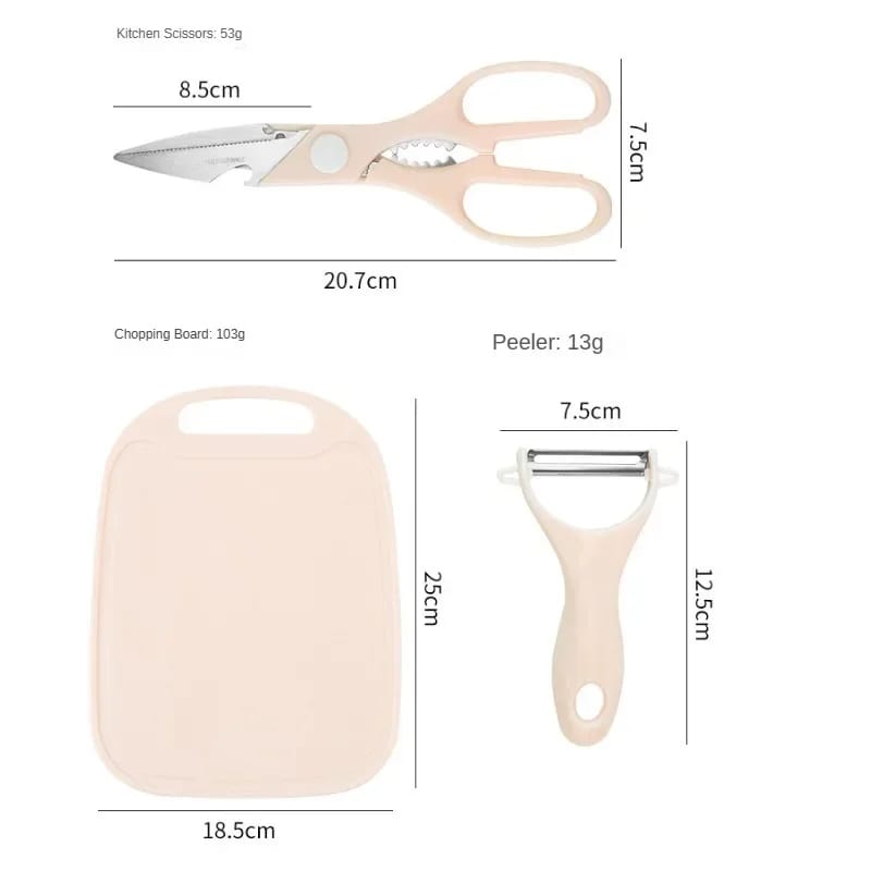4 PCs Cutting Board With Knife Set(5299)-Pink Apricot