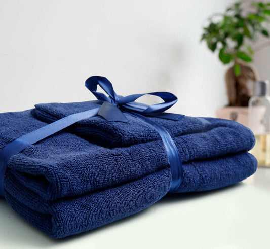 4 PCs Towel Pack-Navy Blue Bath Towels & Washcloths Apricot
