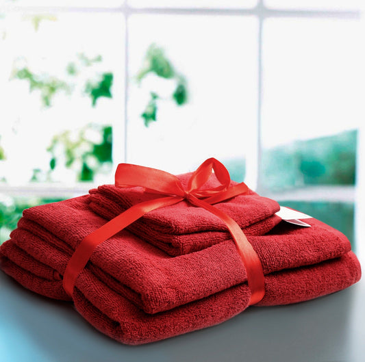 4 PCs Towel Pack- Red Bath Towels & Washcloths Apricot