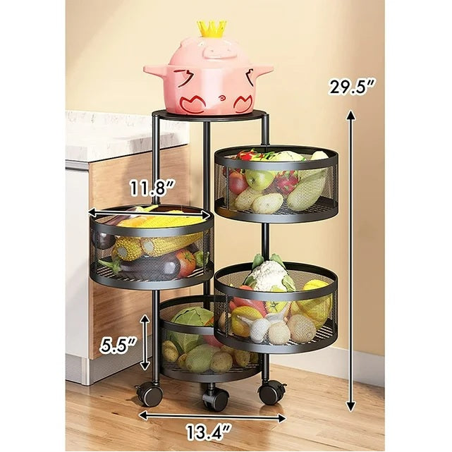4 Tier 360 Degree Rotating Storage Rack-(5288)Round Black Storage Organizer Apricot