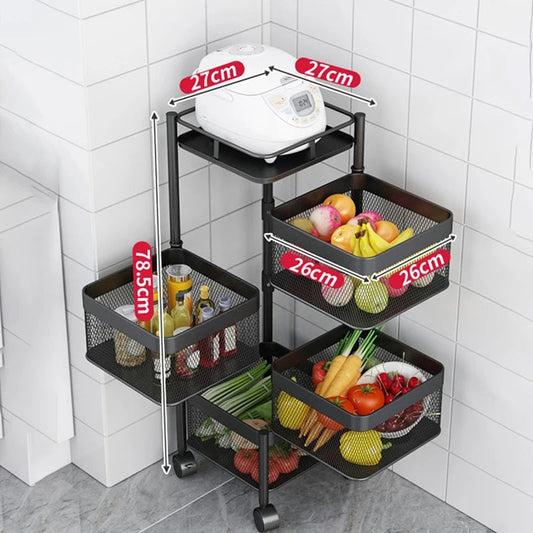 4 Tier 360 Degree Rotating Storage Rack-(5288)Square Black Storage Organizer Apricot