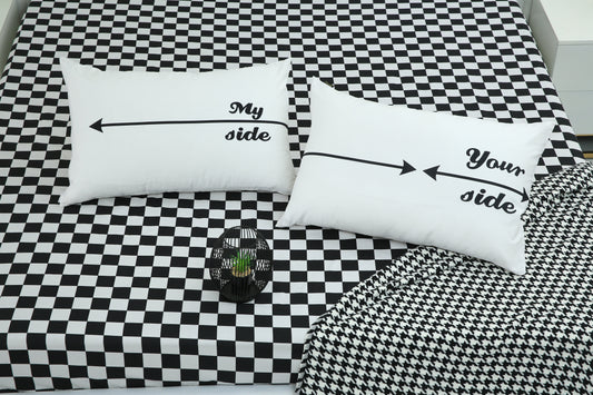 2 PCs Digital Printed Couple Pillow-My side/Yours Side cushions Apricot