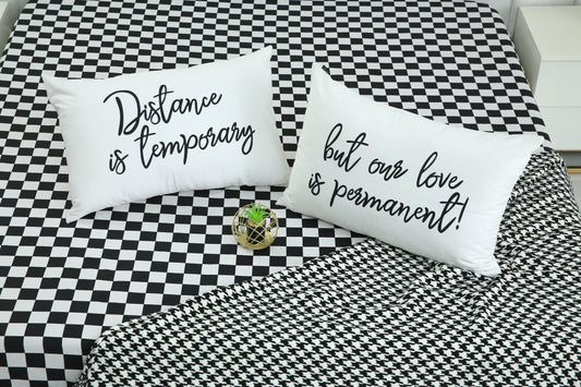 2 PCs Digital Printed Couple Pillow-Distance cushions Apricot