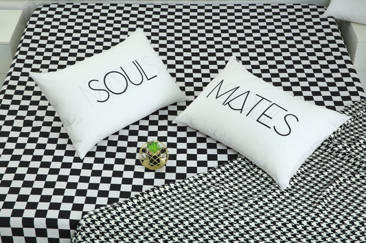 2 PCs Digital Printed Couple Pillow-SOUL/MATES cushions Apricot