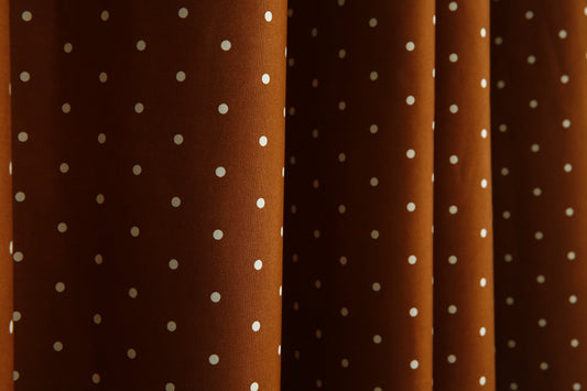2 PCs Blackout Room Curtains-Brown Polka Curtains Apricot