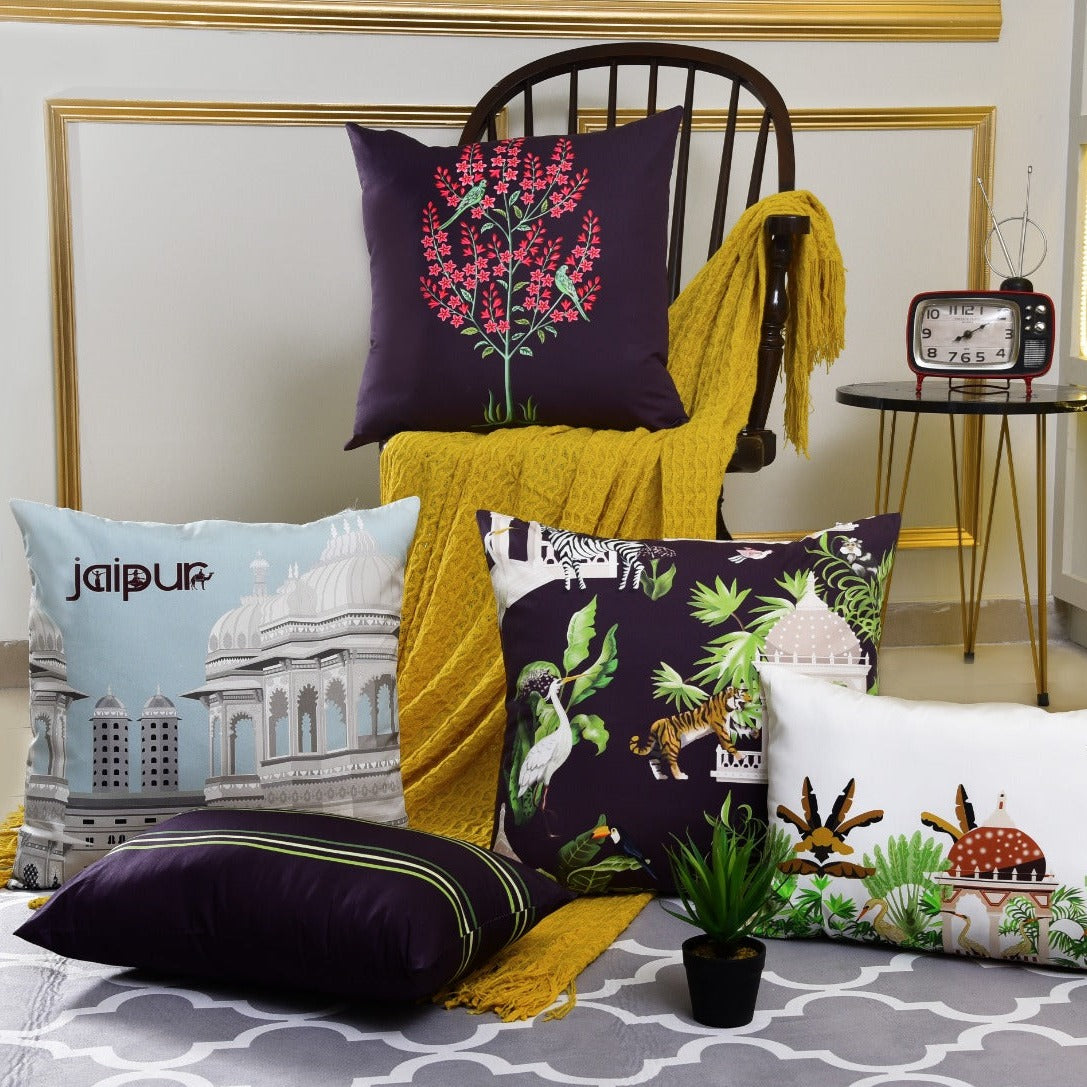 5 PCs Digital Printed Cushions-Jaipur cushions Apricot