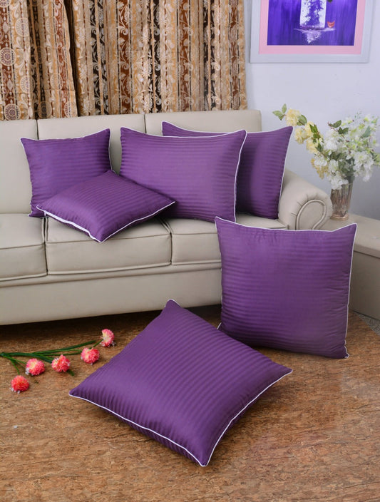 6 PCs Satin Pillows *2 Bed Cushion *2 & Floor Cushion *2 Set-D/Purple Apricot