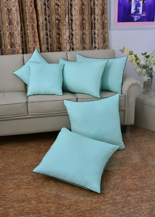 6 PCs Satin Pillows*2 Bed Cushion *2 & Floor Cushion *2 Set-Sea Green Apricot