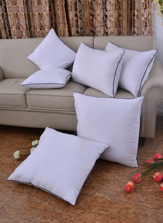 6 PCs Satin Pillows *2 Bed Cushion *2 & Floor Cushion *2 Set-White Apricot