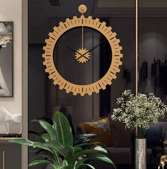 60CM Metal Gear Style Wall Clock-Golden(SA2405-215) Clock Apricot