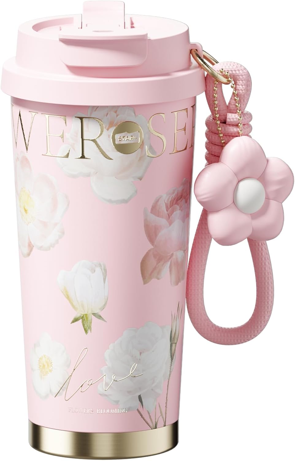 Stainless Steel Flower Coffee Mug- PINK(WITH Charm)