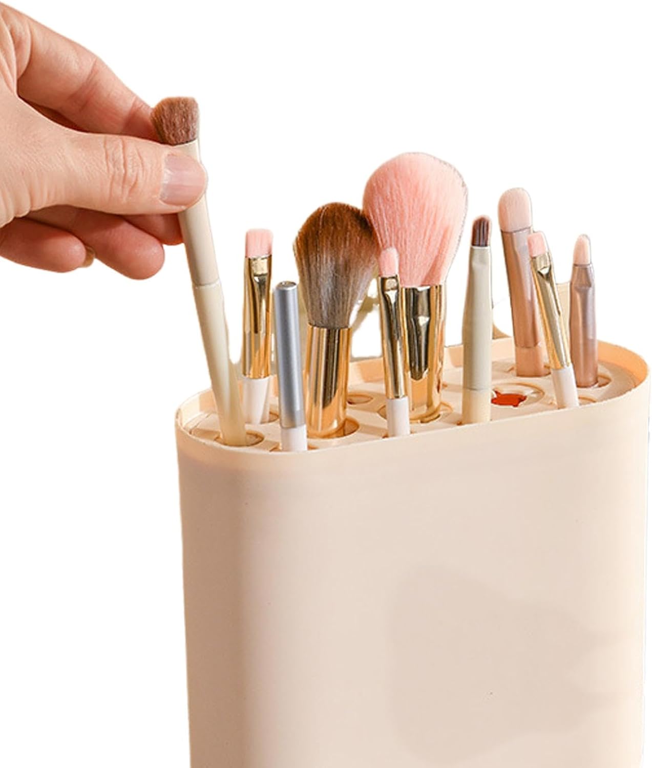 3 in 1 Makeup Brush Cleaning Box-beige Cosmetic Organizer Apricot