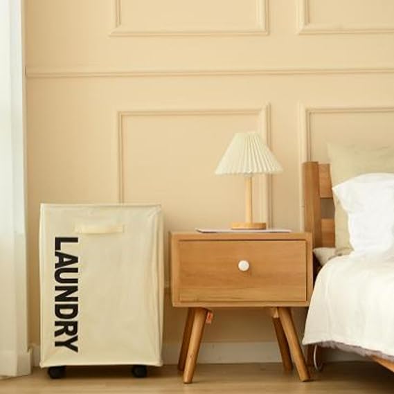Cart Laundry Basket with Wheel-Beige(5394) Apricot