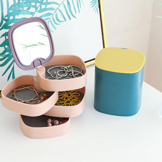 360° Rotatable Jewelry Organizer With Mirror-SA2408-190 Cosmetic Organizer Apricot