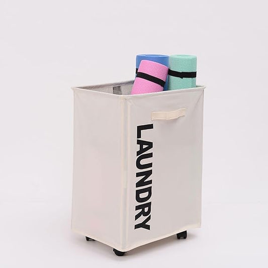 Cart Laundry Basket with Wheel-Beige(5394) Apricot