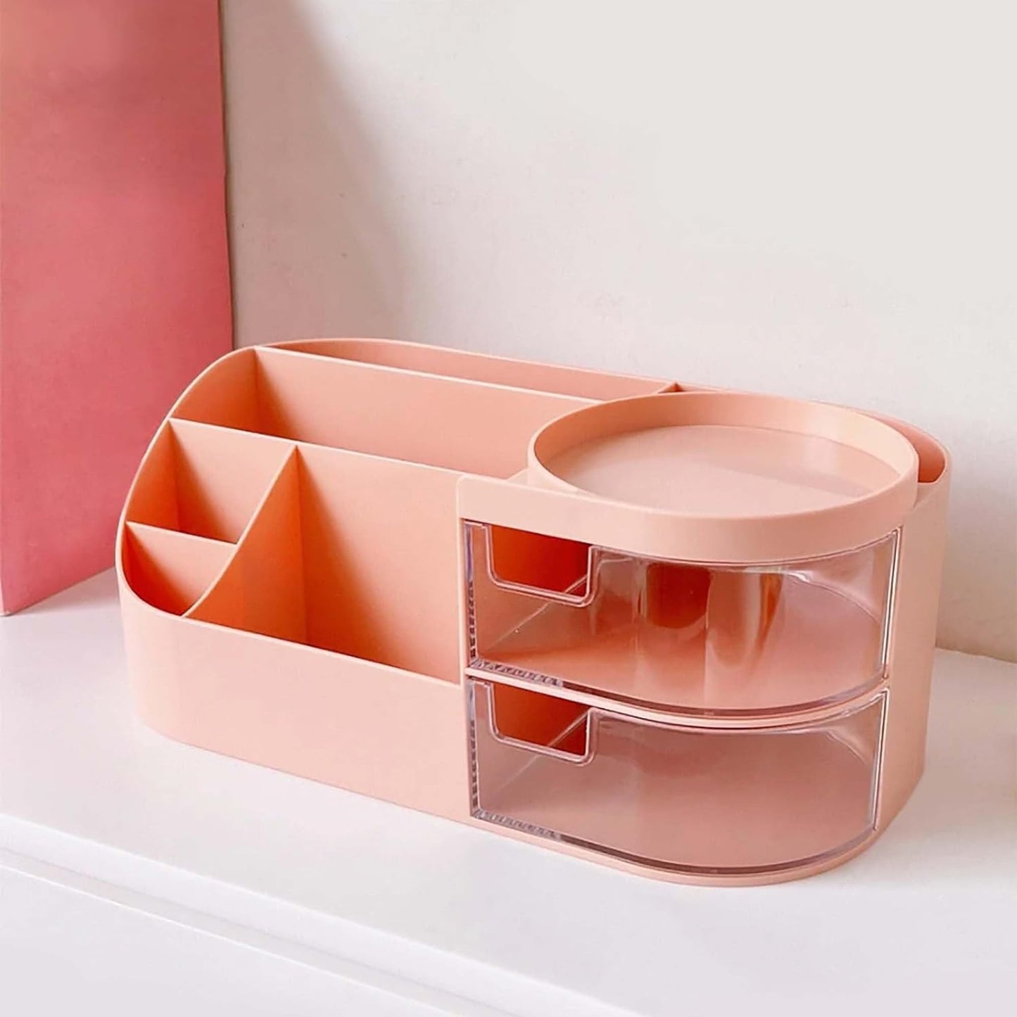 1pc Rotating Cosmetic Organizer-Pink Cosmetic Organizer Apricot
