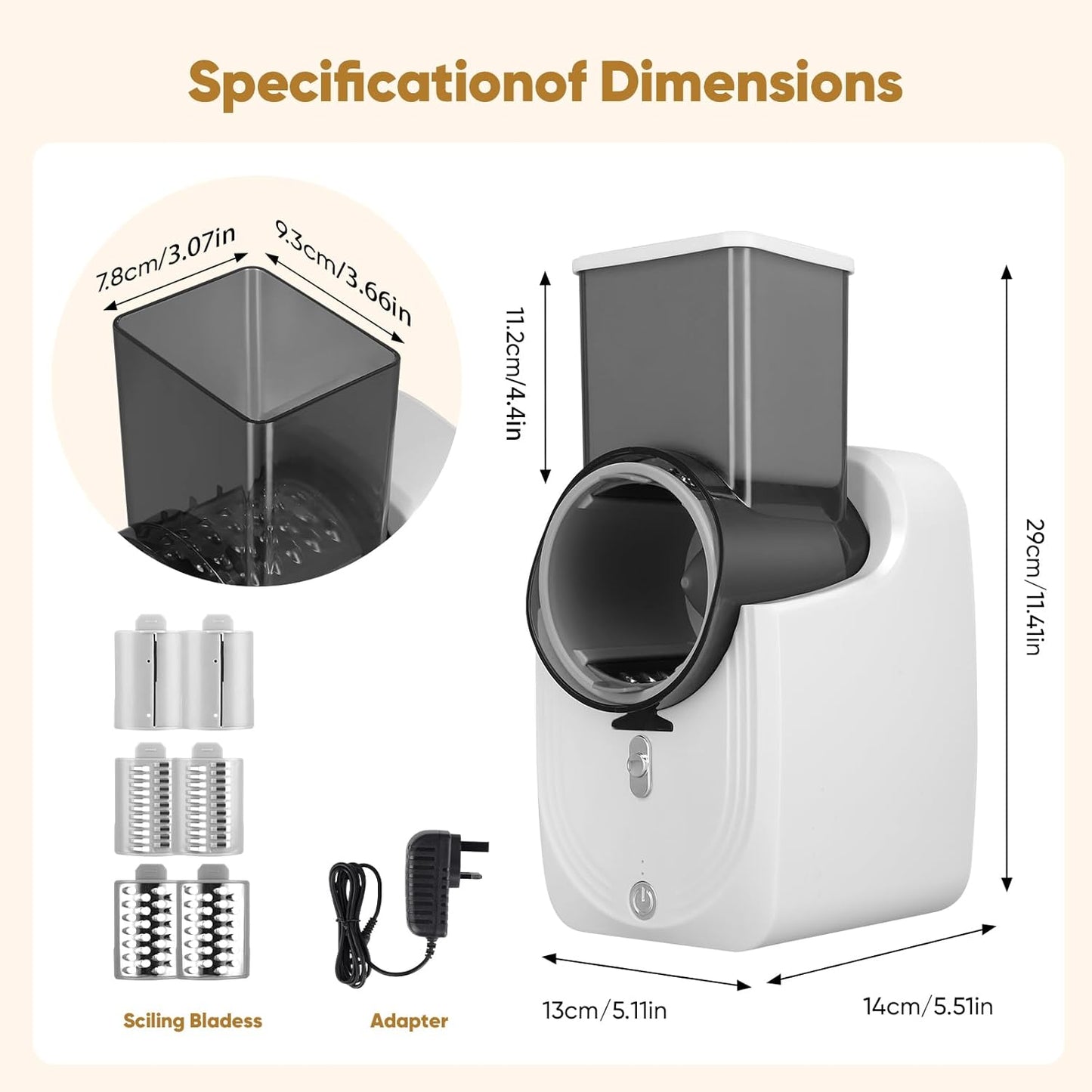 Electric Automatic Multi Grater with 3 Types Slice (SA2510-022) Spice and sugar Jar Apricot