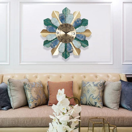 62CM Wall Clock Golden Metallic-Peacock Wings Clock Apricot