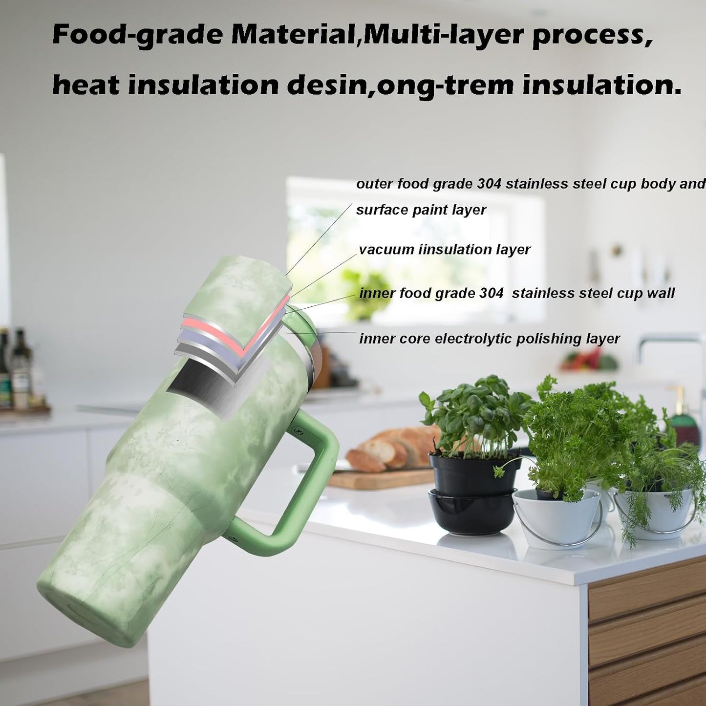 Stanley Quencher H2.0 FlowState™ Tumbler 40 OZ-1200ML-Marble Pattern(Green) Tumbler Apricot