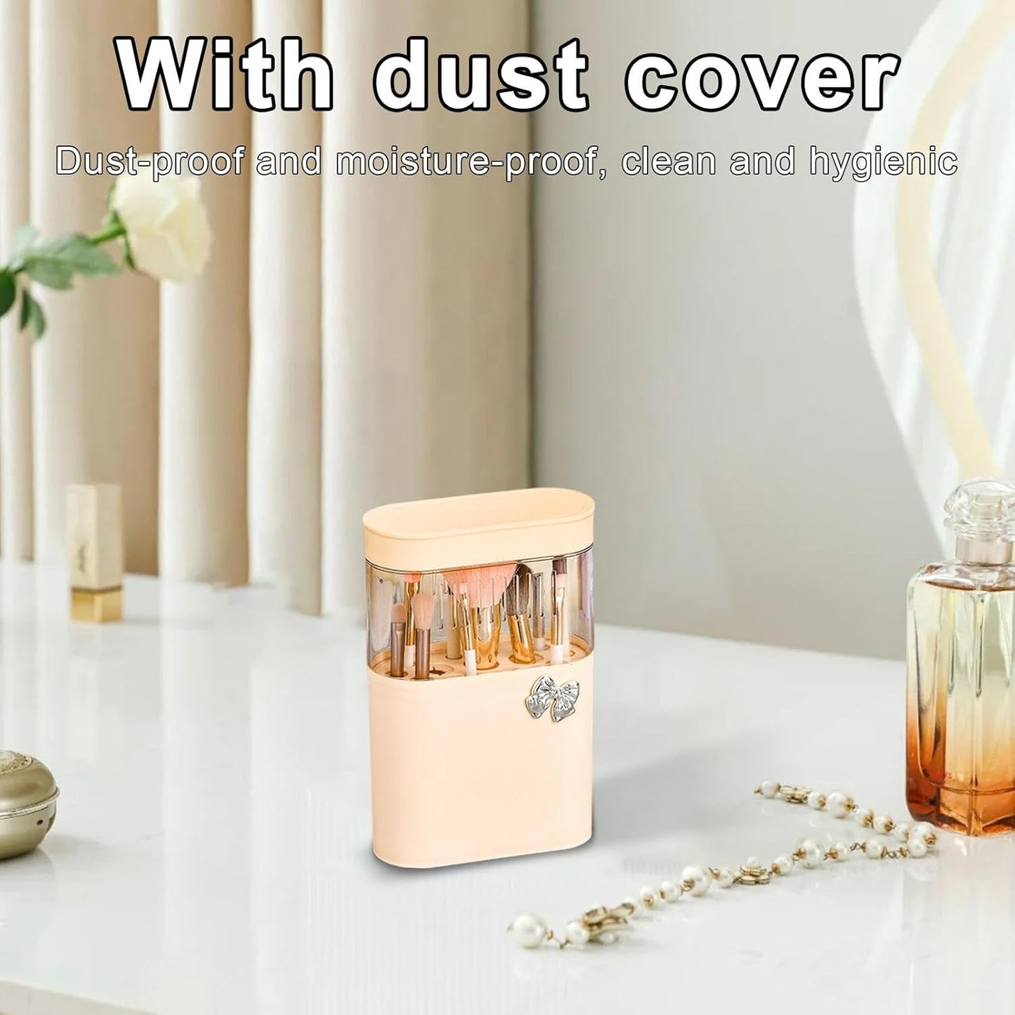 3 in 1 Makeup Brush Cleaning Box-beige Cosmetic Organizer Apricot