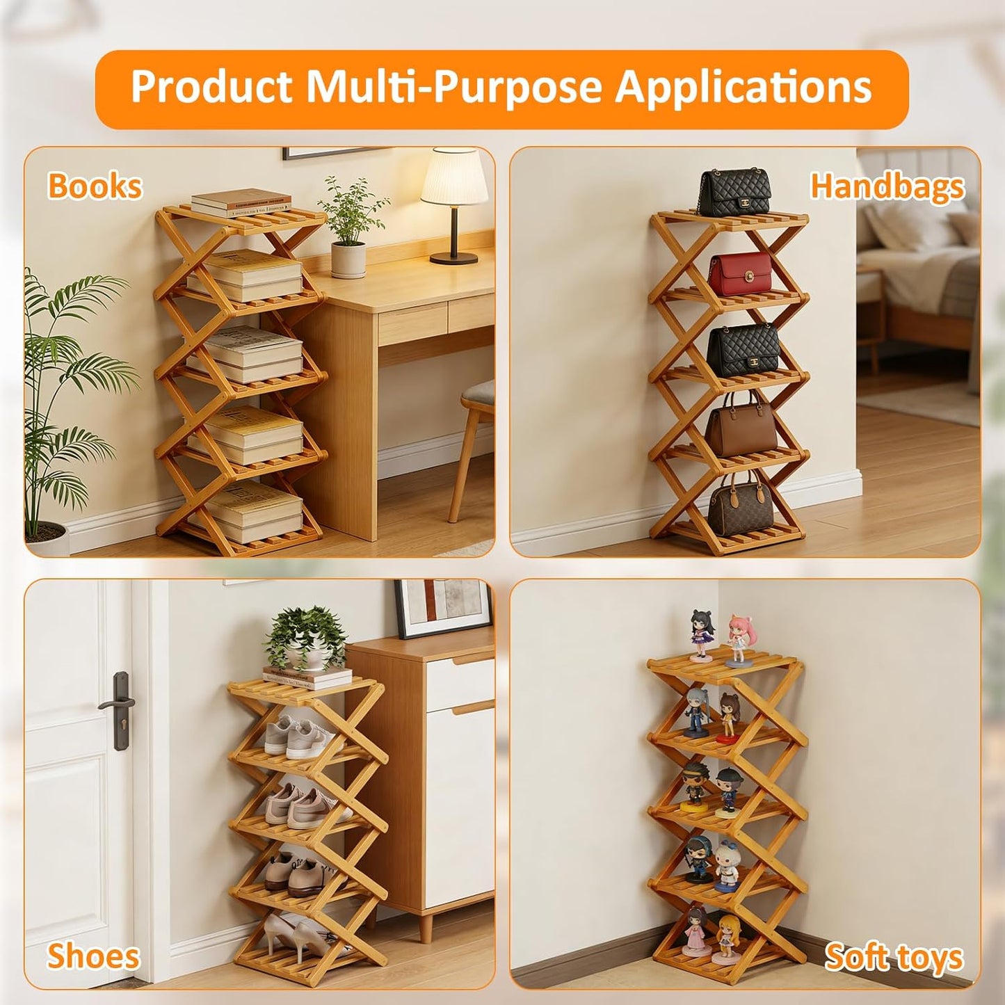5 Tier Bamboo Shoe Rack (SA2510-053) Storage Organizer Apricot