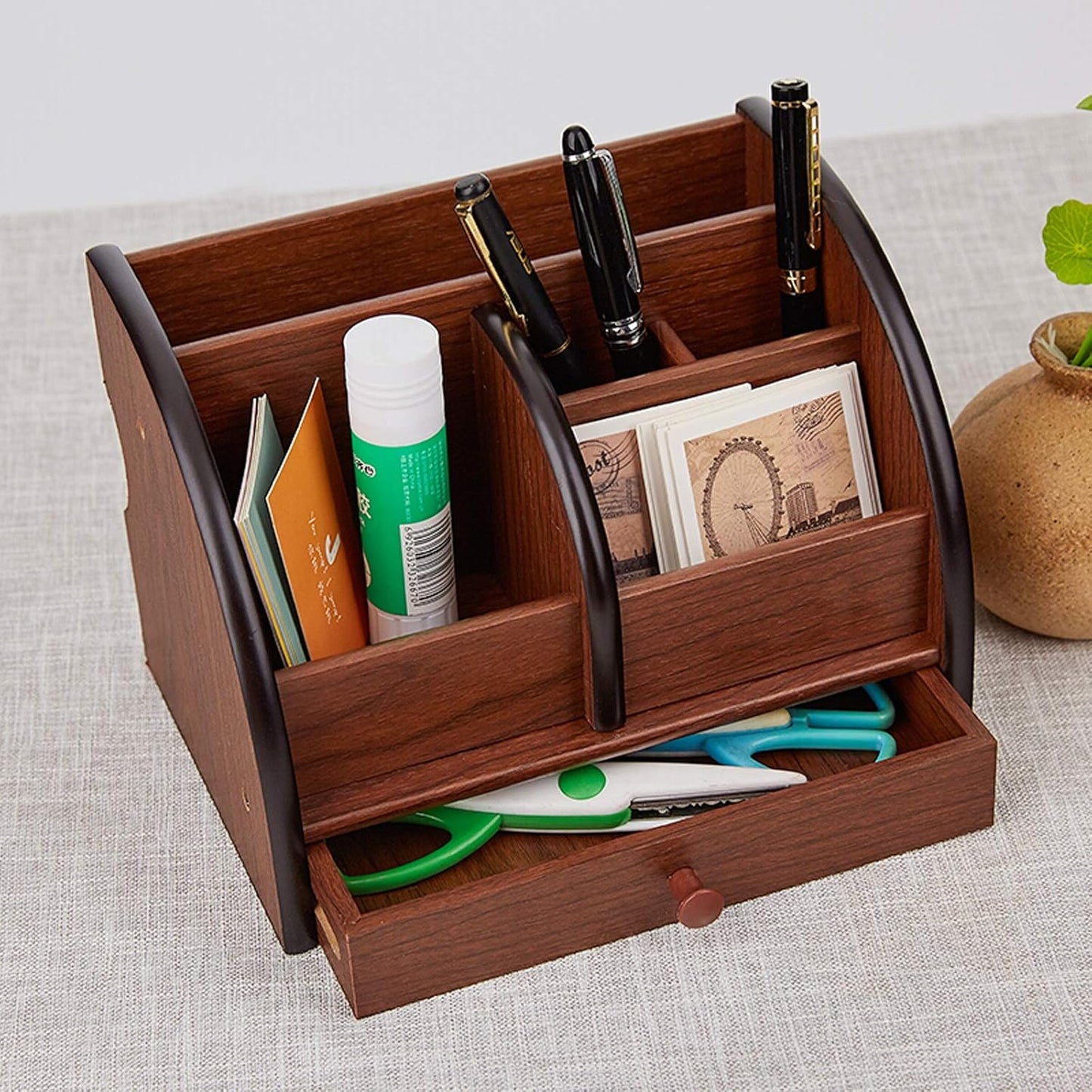 Multifunctional Wooden Pen/Pencil Holder Table Organizer Apricot