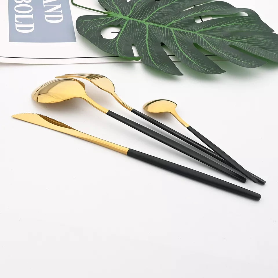 Black/Golden (4406)24 PCs Premium Steel Cutlery Set Cutlery Set Apricot