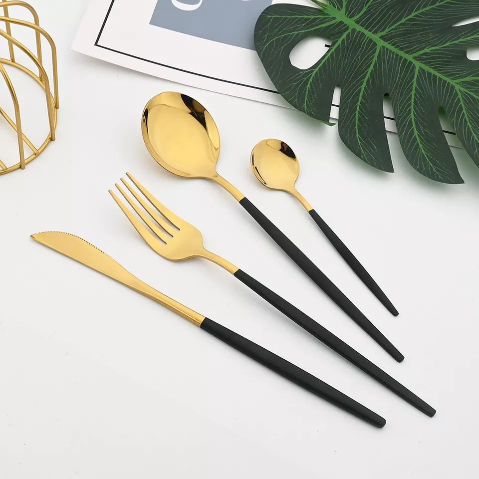 Black/Golden (4406)24 PCs Premium Steel Cutlery Set Cutlery Set Apricot