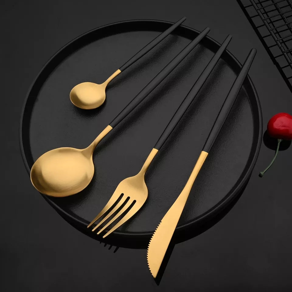 Black/Golden (4406)24 PCs Premium Steel Cutlery Set Cutlery Set Apricot