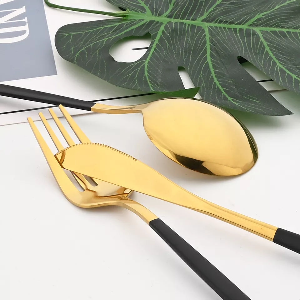 Black/Golden (4406)24 PCs Premium Steel Cutlery Set Cutlery Set Apricot
