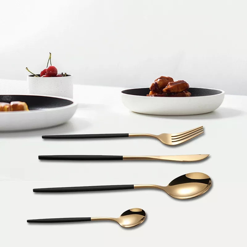 Black/Golden (4406)24 PCs Premium Steel Cutlery Set Cutlery Set Apricot