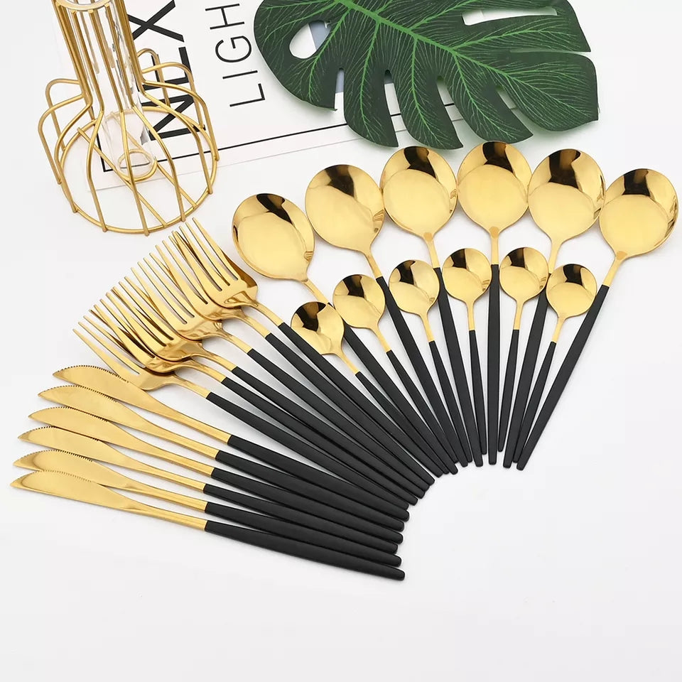 Black/Golden (4406)24 PCs Premium Steel Cutlery Set Cutlery Set Apricot