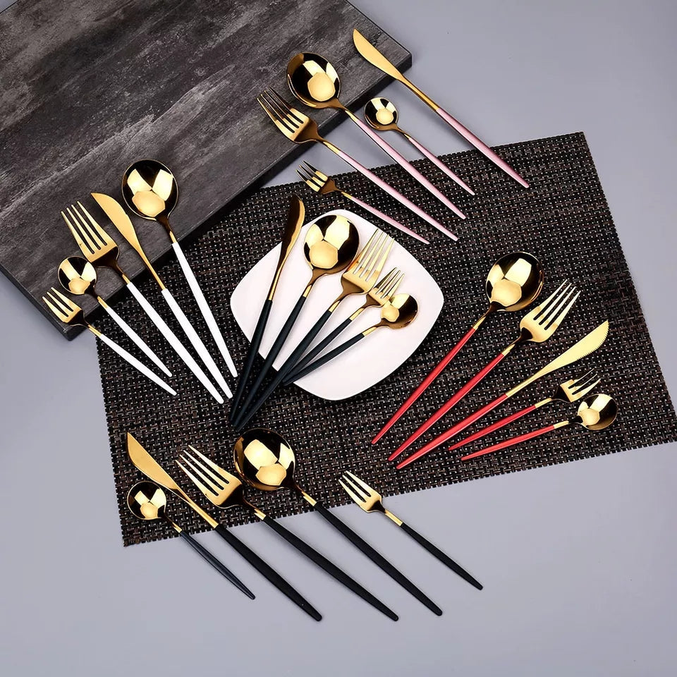Black/Golden (4406)24 PCs Premium Steel Cutlery Set Cutlery Set Apricot
