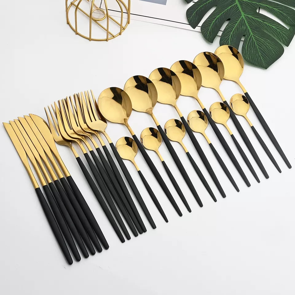 Black/Golden (4406)24 PCs Premium Steel Cutlery Set Cutlery Set Apricot